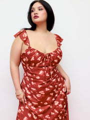 Chiffon Floral U-neckline Ruffle Hem Maxi Dress Curve & Plus