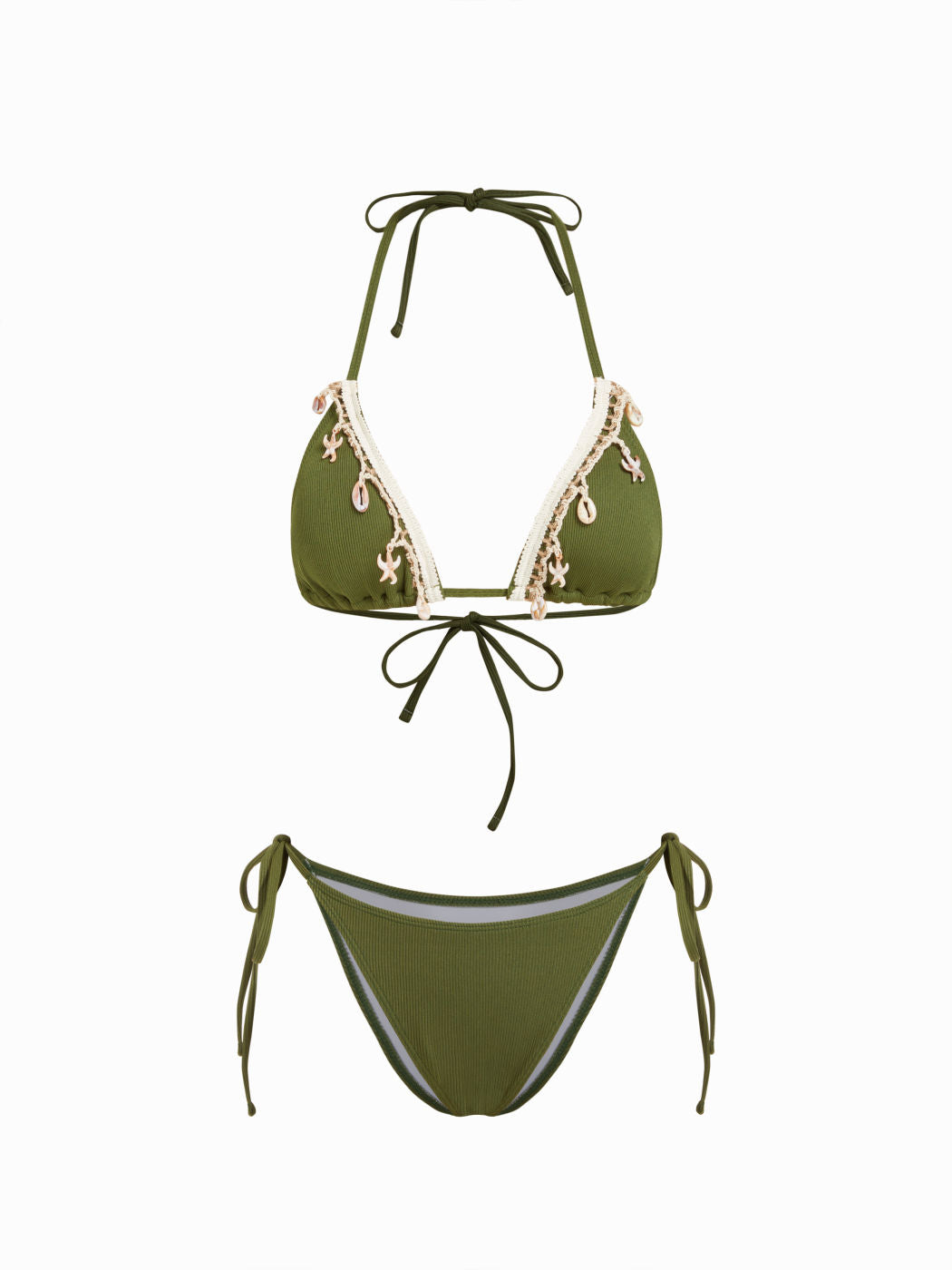 Halter Neckline Starfish Shell Knotted Tie Side Bikini Set