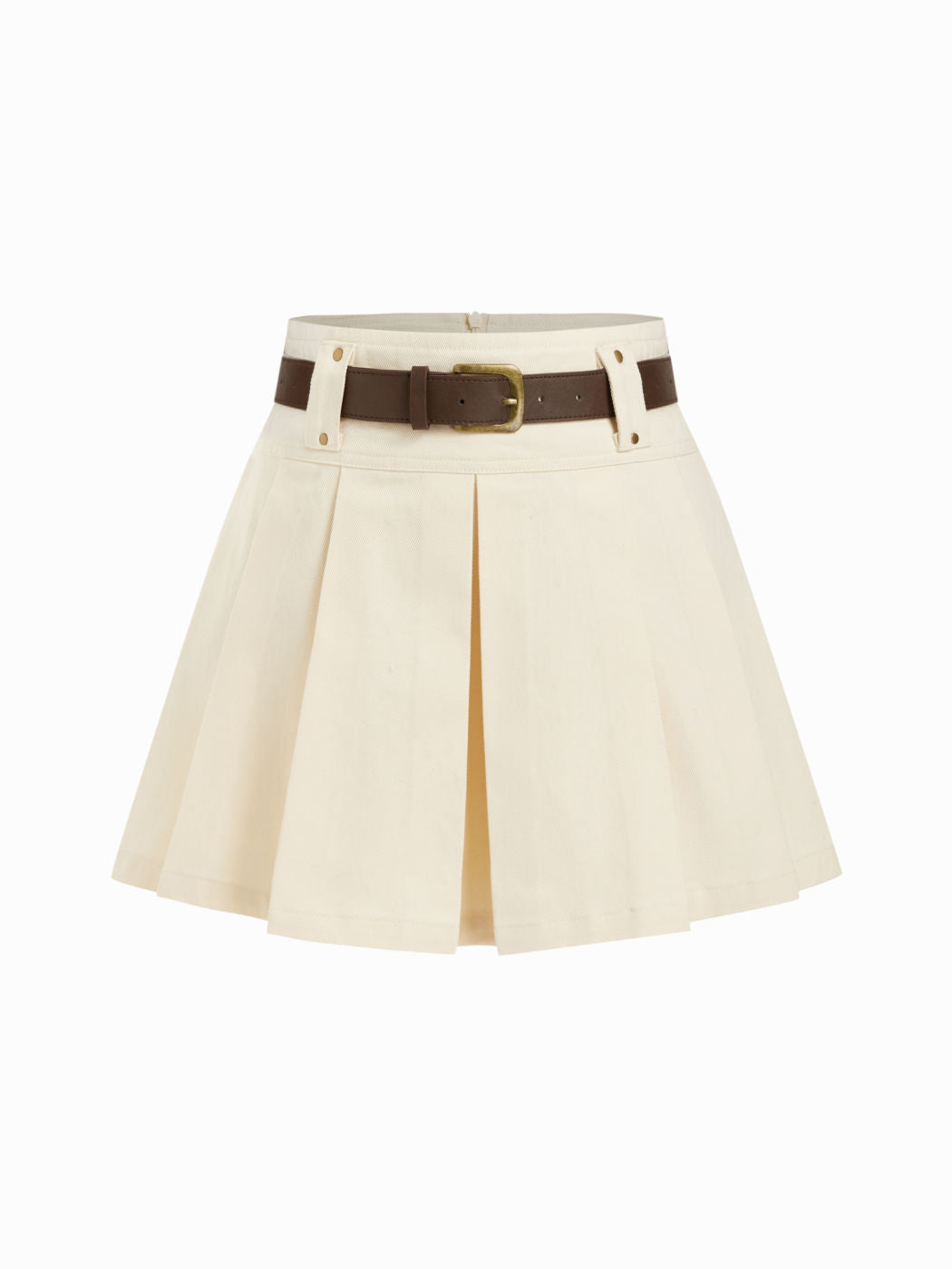 Mid Waist Solid Pleated Skort with Belt