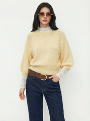Knit Round Neck Lantern Sleeve Oversized Top