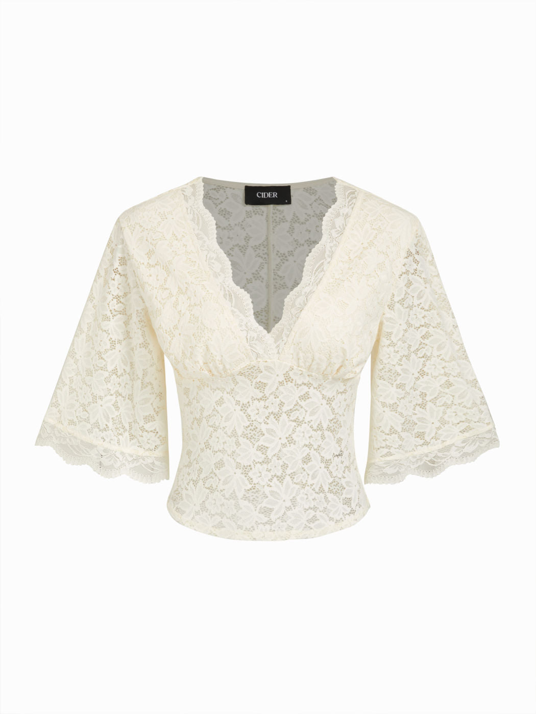 V-Neck Guipure Lace Bell Sleeve Cropped Top