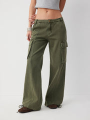 Cider Denim Low Rise Drawstring Wide Leg Cargo Jeans