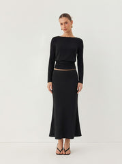 Recycled Cotton-blend Boat Neck Ruched Top & Mid Rise Maxi Skirt Set