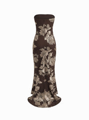 Jacquard Bandeau Floral Mermaid Maxi Dress