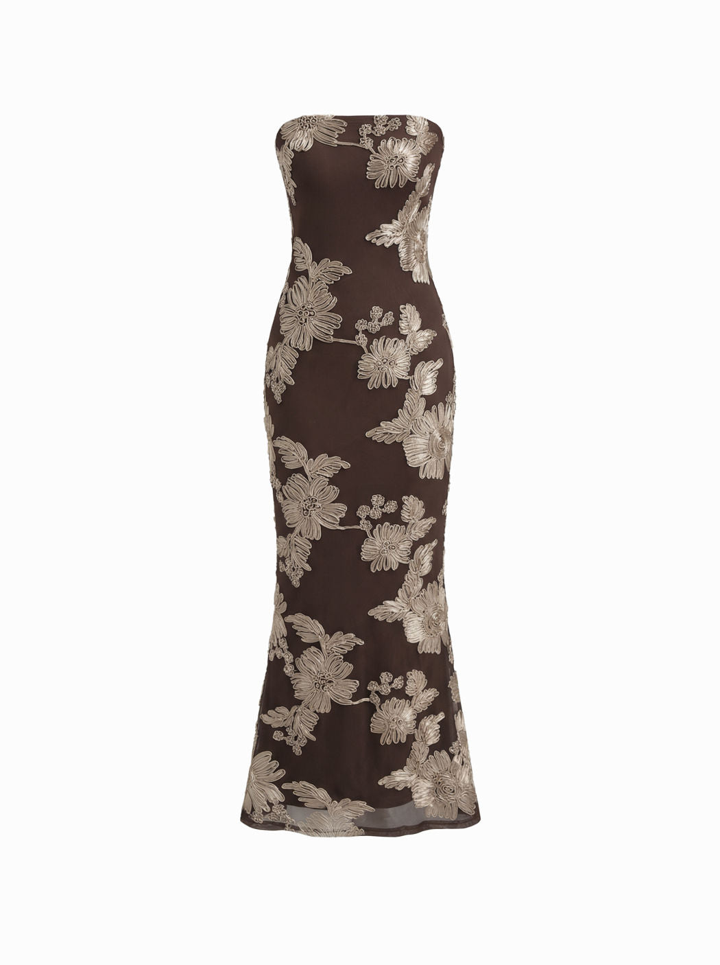 Jacquard Bandeau Floral Mermaid Maxi Dress