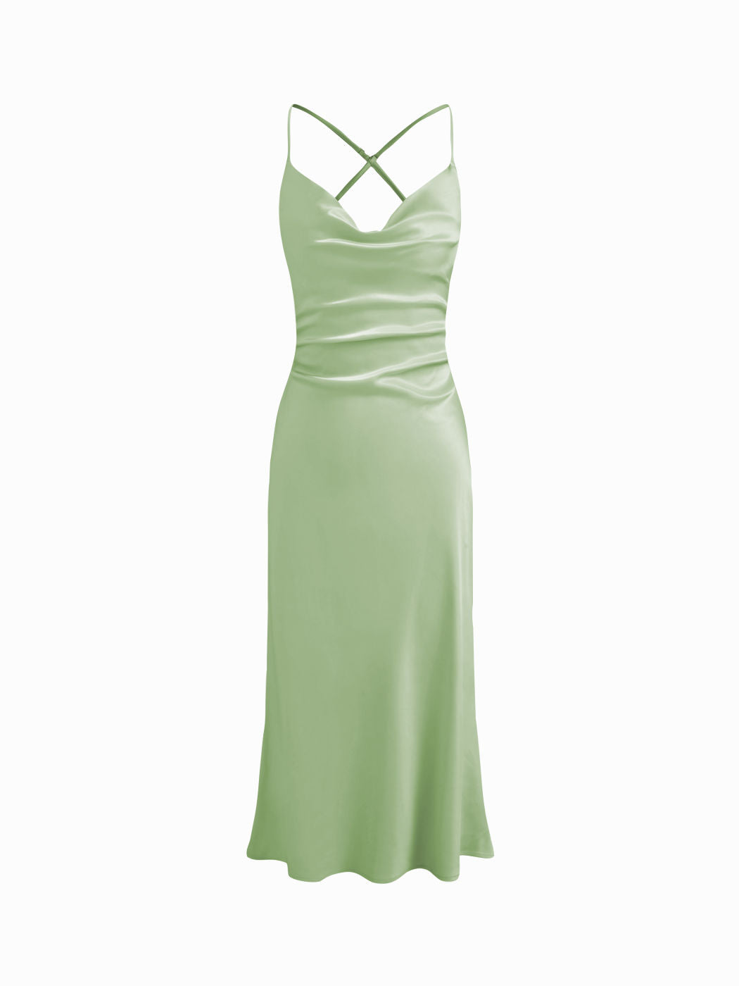 Satin Cowl Neck Sleeveless Mermaid Midi Dress