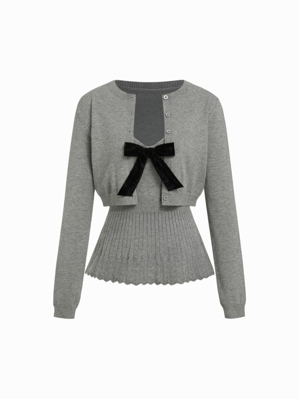 Knit V-neck High Rise Bowknot Button Matching set
