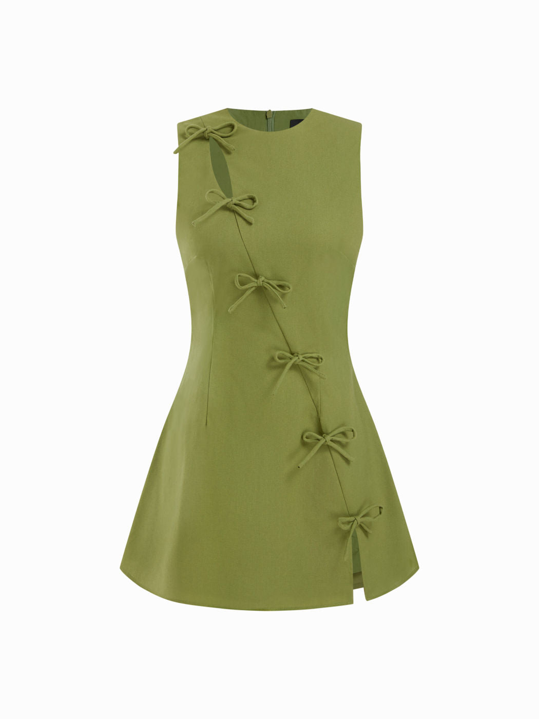 Cotton-blend Round Neckline Knotted Split Mini Dress