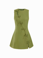 Cotton-blend Round Neckline Knotted Split Mini Dress
