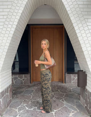 Cotton-blend U-neckline Cami Top & Mid Rise Camo Drawstring Straight Leg Trousers Set