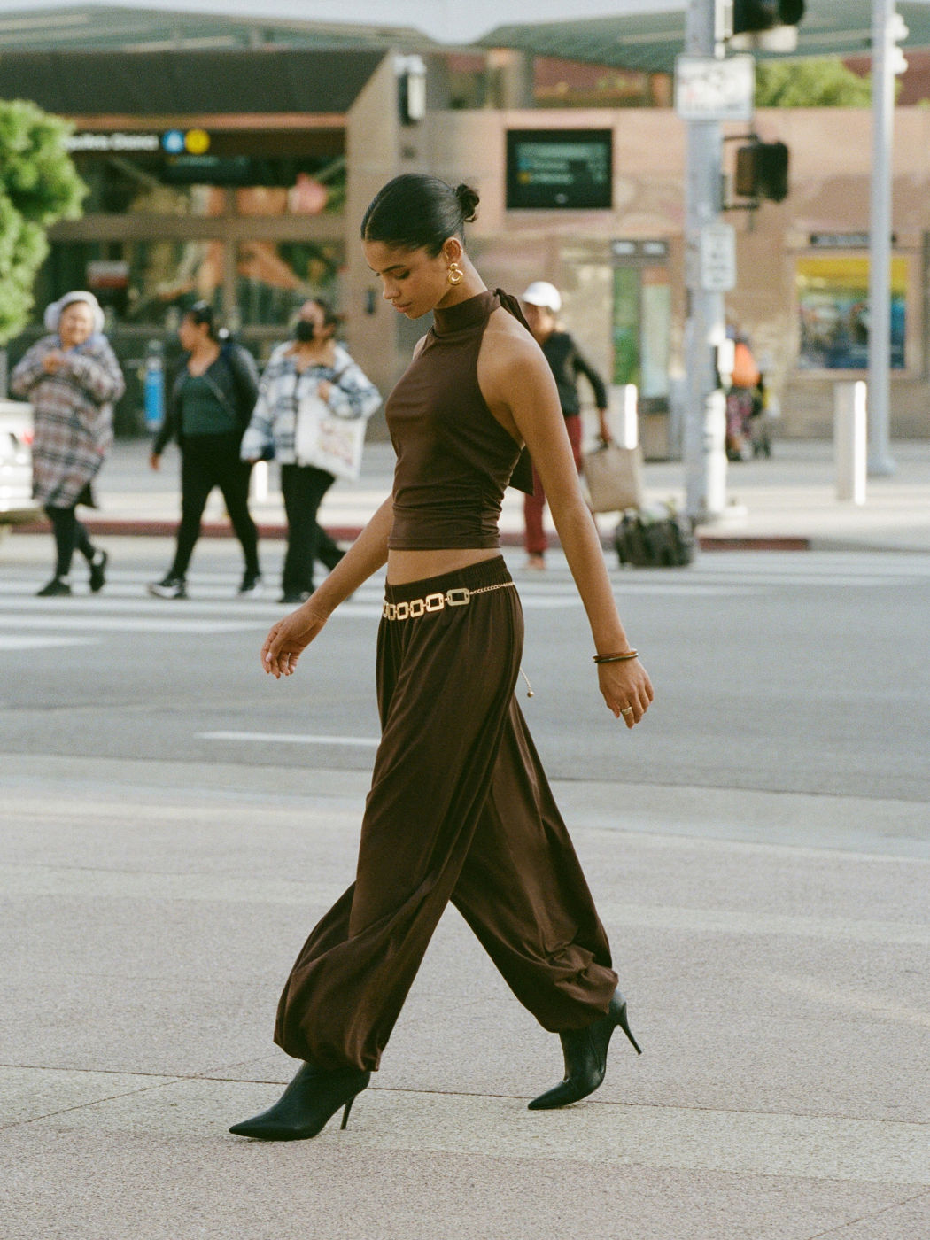 High Stretch Ruched Stand Collar Top & Mid Rise Jogger Pants Set