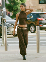 High Stretch Ruched Stand Collar Top & Mid Rise Jogger Pants Set