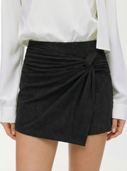 Suede Mid Rise Twist Mini Skort