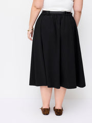Mid Rise Zipper A-line Midi Skirt With Belt Curve & Plus