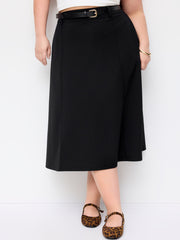 Mid Rise Zipper A-line Midi Skirt With Belt Curve & Plus