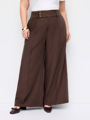 Mid Rise Metal Detail Wide Leg Trousers Curve & Plus