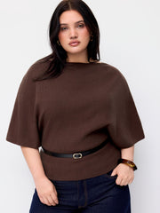 Knit Boat Neck Batwing Sleeve Top With Belt Curve & Plus