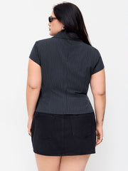 Collar Striped Knotted Blouse Curve & Plus