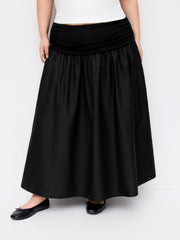 Mid Rise Ruched Drawstring Flared Maxi Skirt Curve & Plus