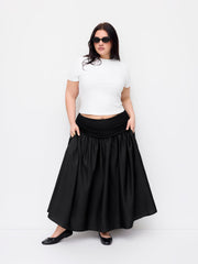 Mid Rise Ruched Drawstring Flared Maxi Skirt Curve & Plus