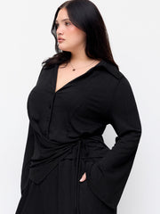 Ruched Knotted Top & Mid Rise Straight Leg Trousers Set Curve & Plus