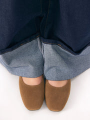 FAUX SUEDE SQUARE TOE BUCKLE MARY JANE FLATS