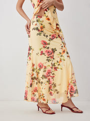 Floral Mesh Mid Rise Mermaid Maxi Skirt