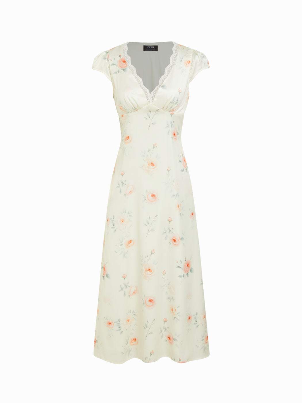 Satin Floral V-neck Puff Sleeve A-line Maxi Dress