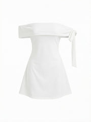 Jersey Off-shoulder Short Sleeve Bowknot Mini Dress