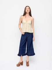 Ditsy Floral V-Neck Lace Trim Bowknot Oversized Cami Top