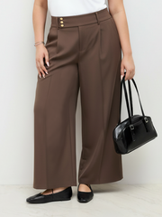 Mid Rise Metal Detail Wide Leg Trousers Curve & Plus