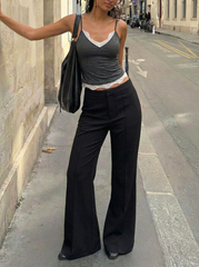 Mid Rise Zipper Flared Trousers