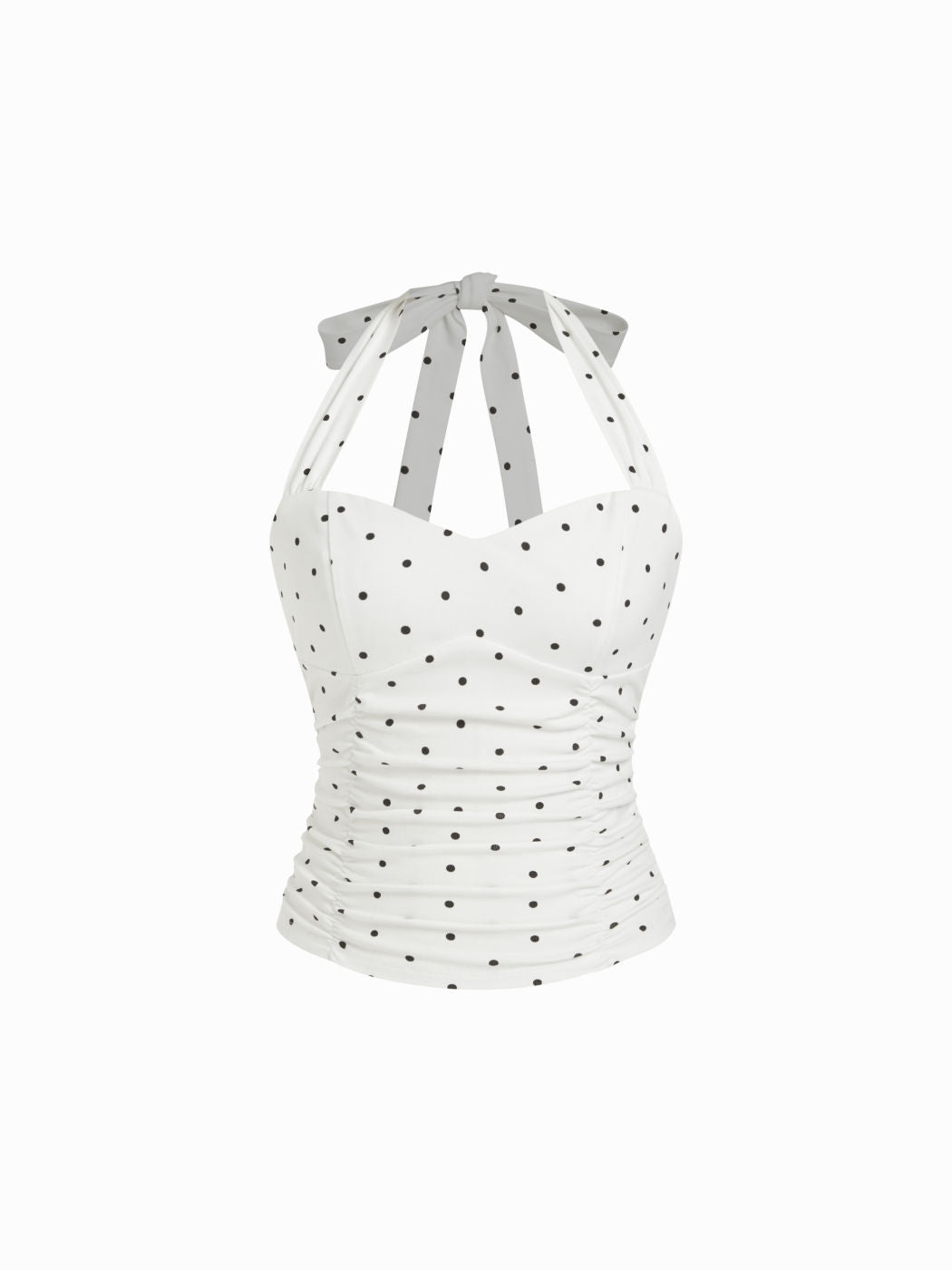 Cotton Polka Dot Halter Neck Ruched Tie Back Top