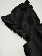 Cotton Embroidery Floral Ruffle Hem Button Blouse