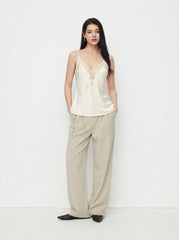 Satin V-neck Lace Cami Blouse