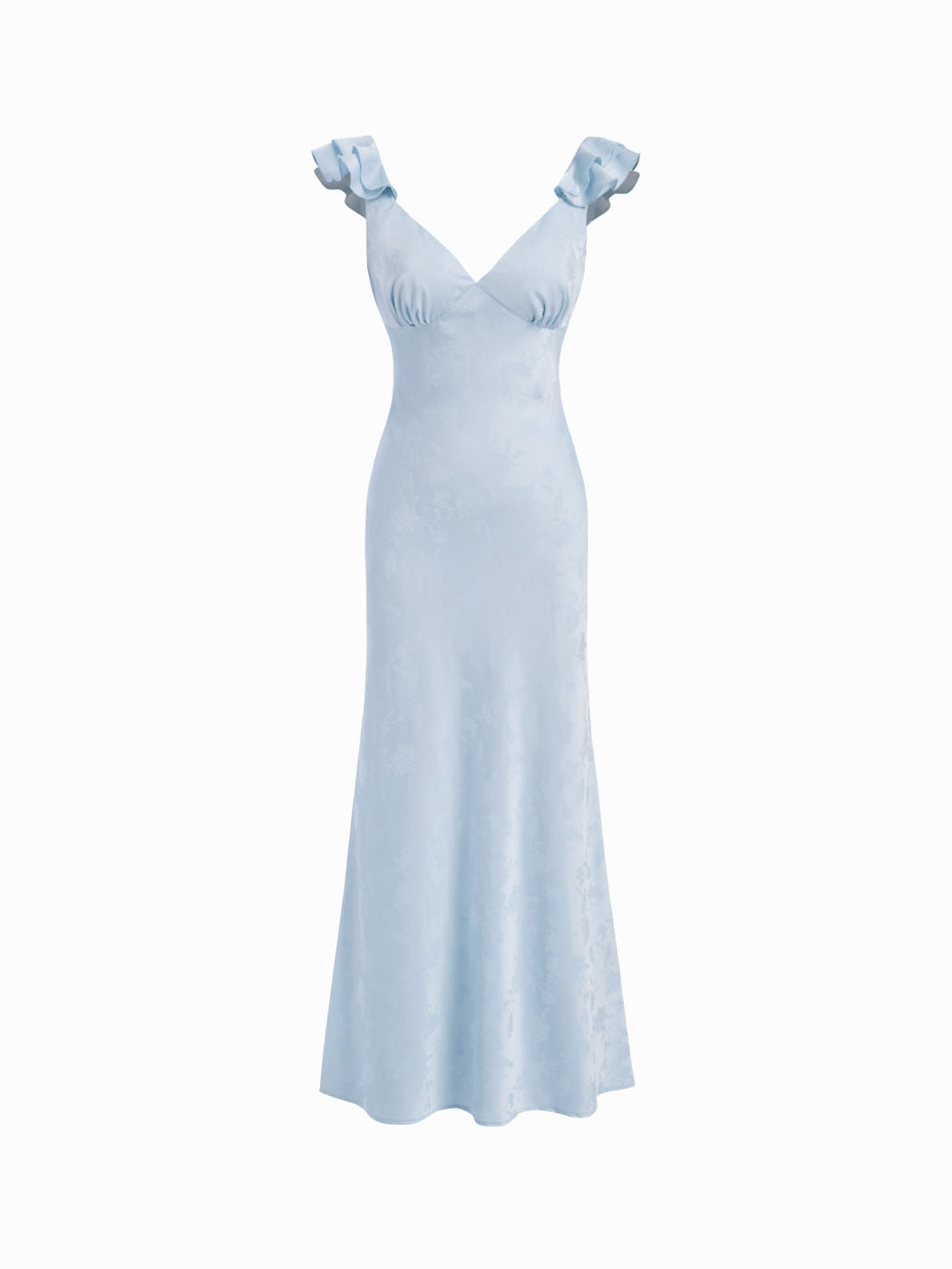 Satin Jacquard V-neck Ruffle Maxi Dress