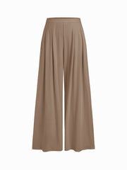 Asymmetrical Neck Ruched Top & Mid Rise Wide Leg Trousers Set
