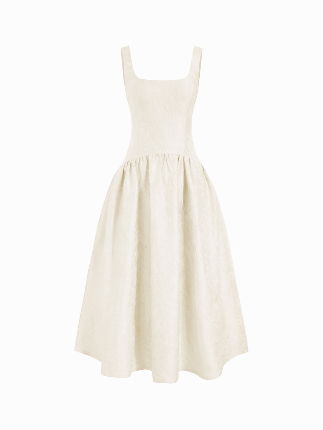 Jacquard Square Neck Lace Up Ruffled Flared Maxi Dress