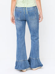 Cider Denim Low Rise Pleated Hem Straight Leg Trousers