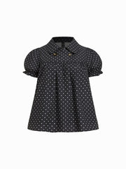 Cotton-blend Plaid Puff Sleeve Oversized Blouse