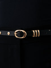 Classic Studded Skinny Belt in Black