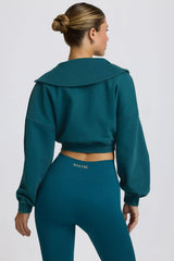 Quarter-Zip Cropped Sweatshirt In Teal