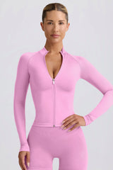 Define Luxe Zip-Up Jacket In Bubblegum Pink