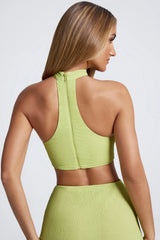 Hardware Detail Choker Crop Top In Olive Green