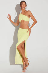 Embellished Side Split Maxi Skirt In Lime Green