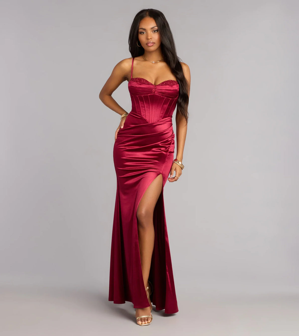 Blair Satin Corset Lace-Up Formal Dress