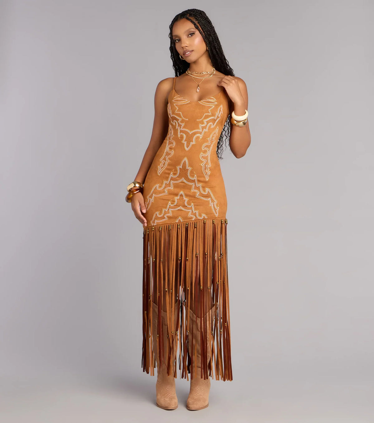 Willa Western Faux Suede Fringe Dress