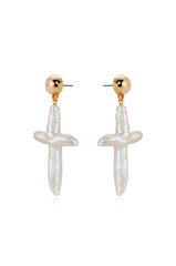Organic Freshwater Pearl Cross Earrings