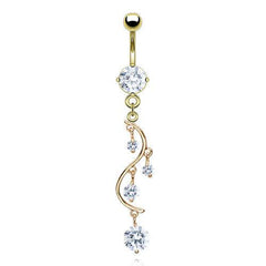 Surgical Steel Gold Plated Vine Cz Dangling Belly Ring