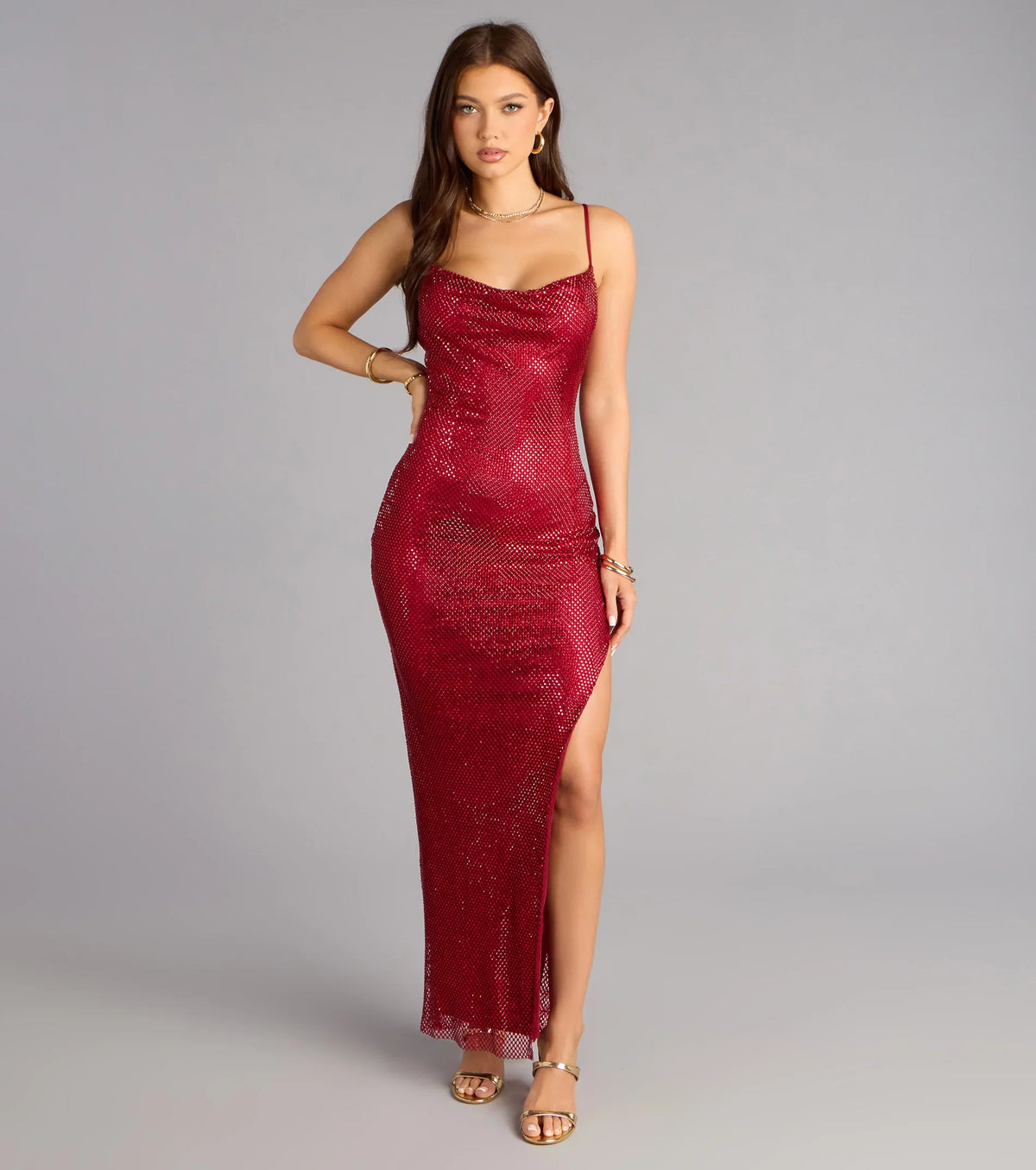 Virginia Rhinestone Fishnet Column Formal Dress